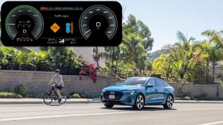 Audi alert screen with bike and badly designed bike lane