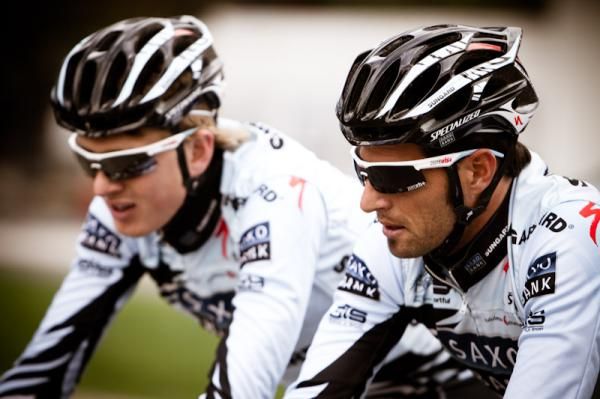 JJ Haedo (Saxo Bank) leads out his team this morning.