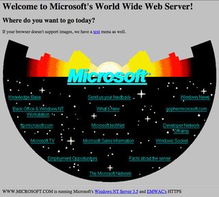 The original Microsoft homepage was built using vintage technologies.