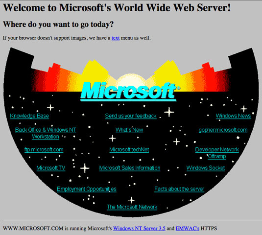The original Microsoft homepage was built using vintage technologies.