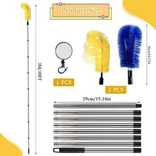 An extending gutter cleaning brush set