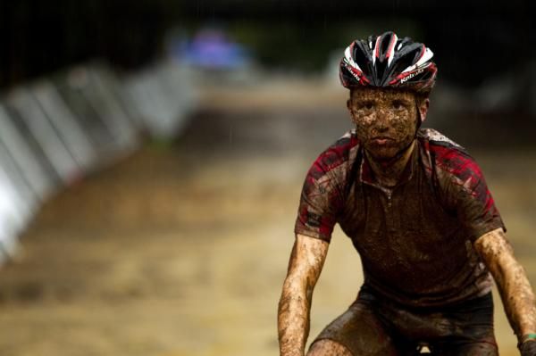 Lukas Flueckiger (Trek World Racing) rides to victory in the men's race.