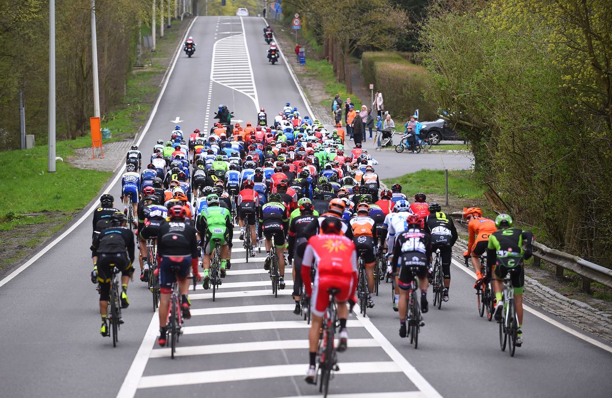 The peloton spread across the road