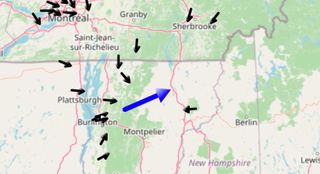 A NASA map shows the approximate path of the meteor over Vermont on March 7, 2021.