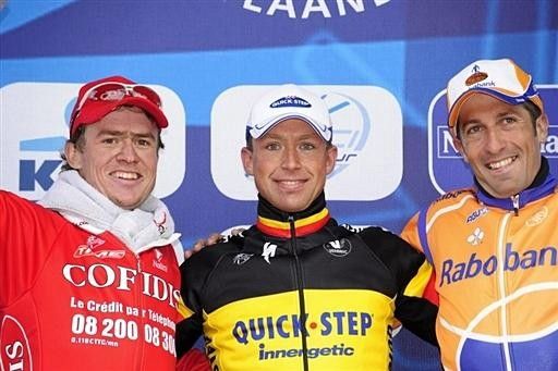 Belgians Nick Nuyens and Stijn Devolder with Spaniard Juan Antonio Flecha made up the 92nd Ronde van Vlaanderen podium.