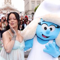 Rihanna in a sheer custom Chanel set for the Smurfs movie premiere in Belgium