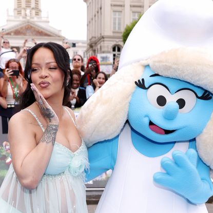 Rihanna in a sheer custom Chanel set for the Smurfs movie premiere in Belgium