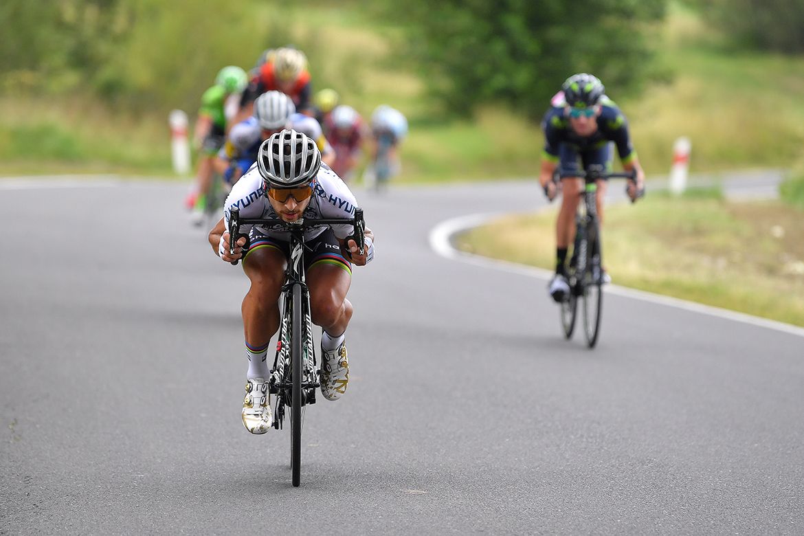 Peter Sagan gets aero at the Tour de Pologne.