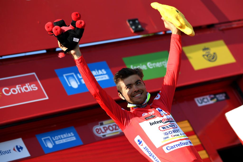 Odd Christian Eiking (Intermarche-Wanty-Gobert Matriaux) in the red leader&#039;s jersey at the Vuelta a Espana