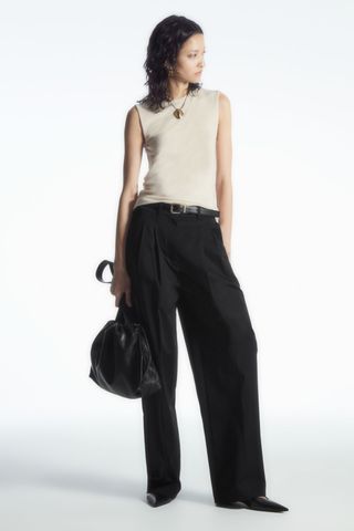 Wide-Leg Tailored Twill Trousers