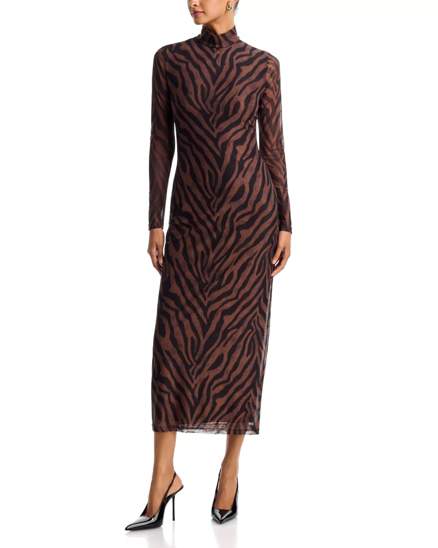 AQUA x Nicky Hilton, Mesh Mock Neck Maxi Dress
