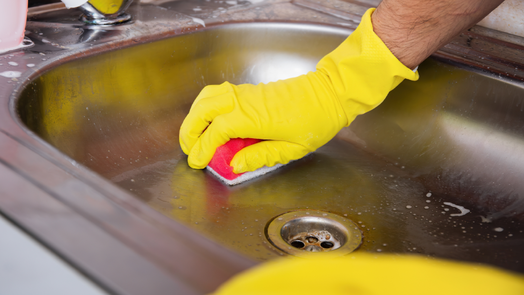 Baking soda in stainless steel sink 