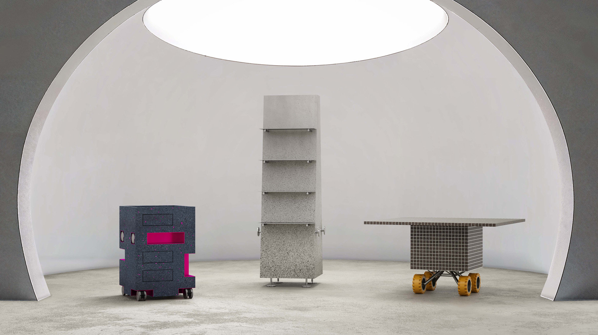 Three kitchen islands on wheels