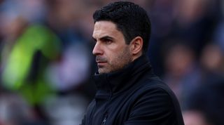 Mikel Arteta is managing Arsenal during the Premier League match between West Ham United and Arsenal at the London Stadium in Stratford, on February 11, 2024. (Photo by MI News/NurPhoto via Getty Images)