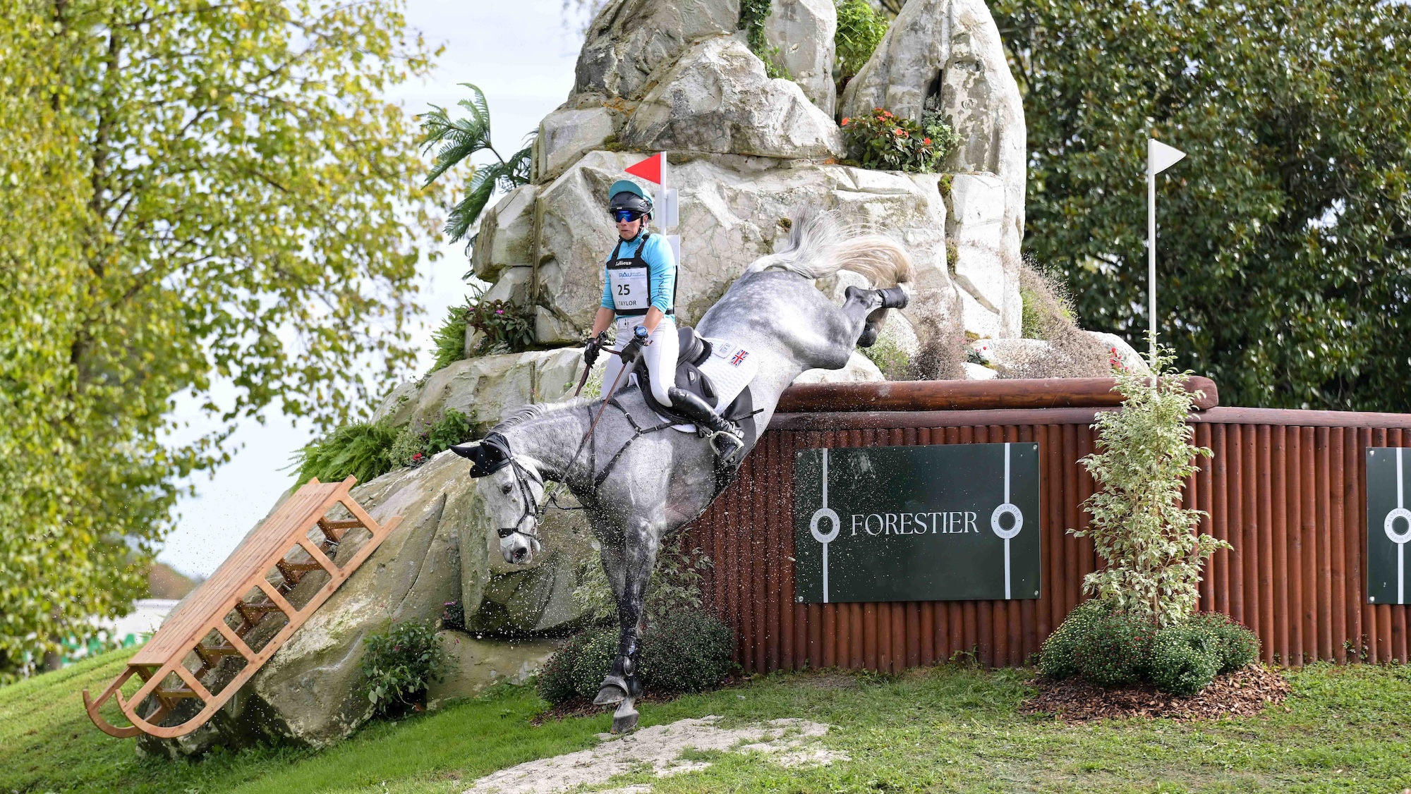 Izzy Taylor and SBH Big Wall on cross-country; the horse was a withdrawal before Pau final trot-up