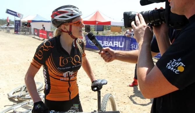 Jenni King after winning the elite women's cross country