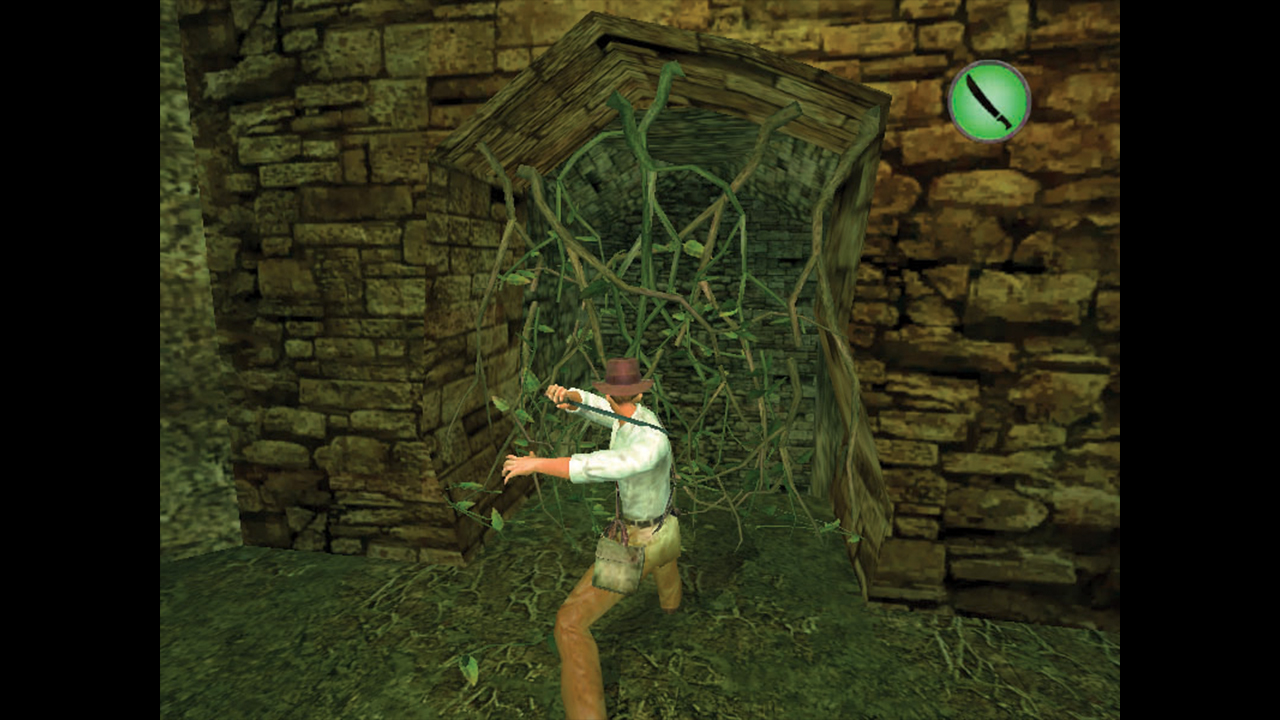 Indy whips vines in Indiana Jones and the Emperor's Tomb - from Retro Gamer magazine