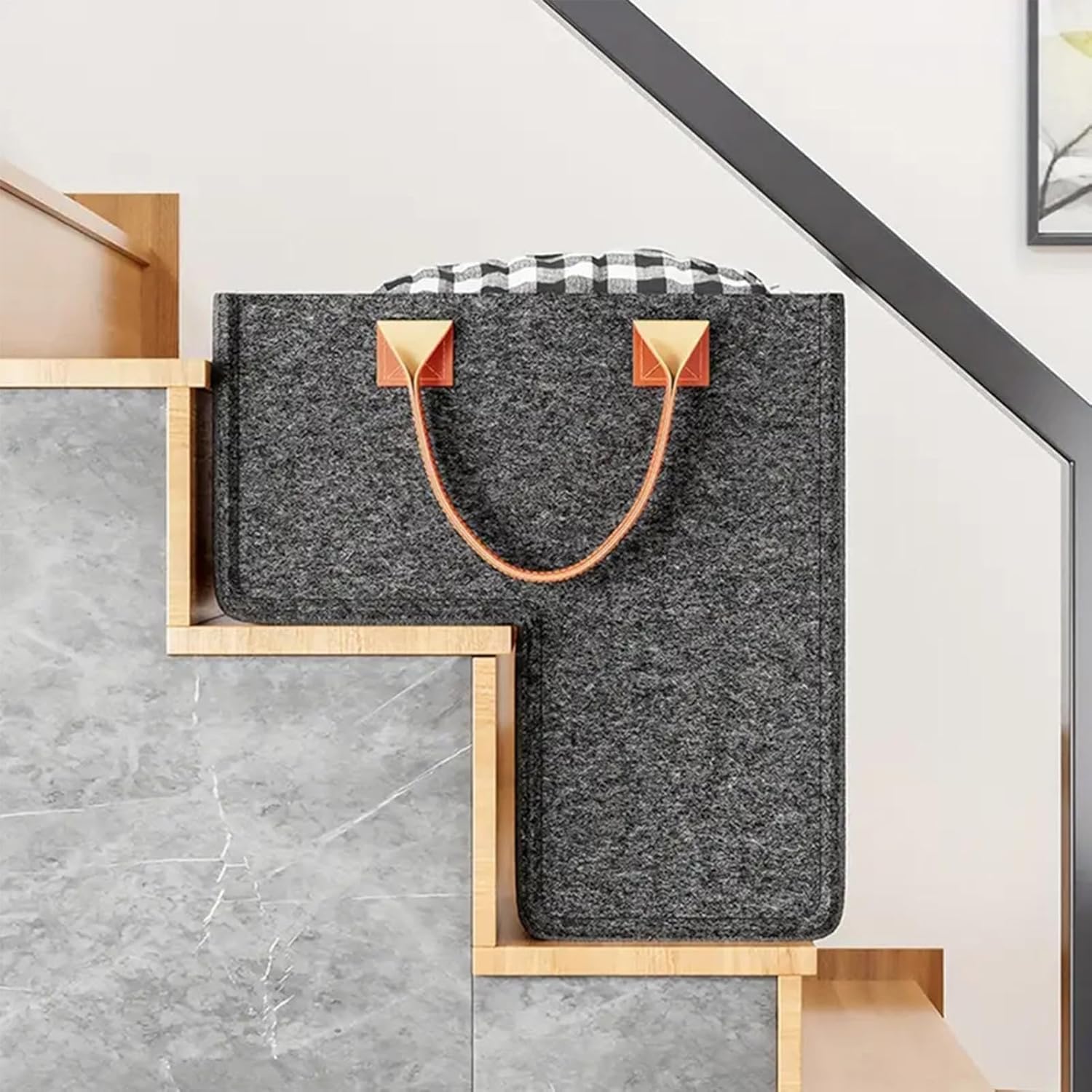Stair Basket, L Shape, 25 * 42 * 42cm, Felt, Portable Stair Storage Organizer, Multifunctional Portable Large Stairlift Basket, With Handles, for Home Decor, Clothing, Shoes