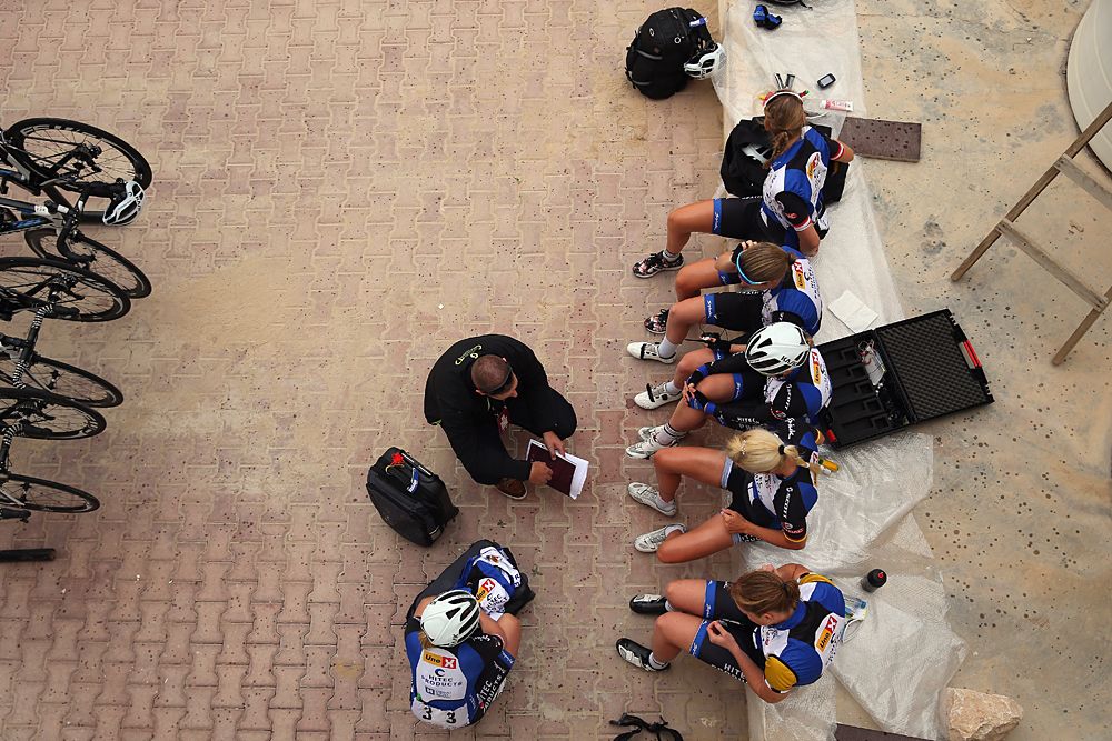 Riders get ready ahead of stage 2 at the Ladies Tour of Qatar