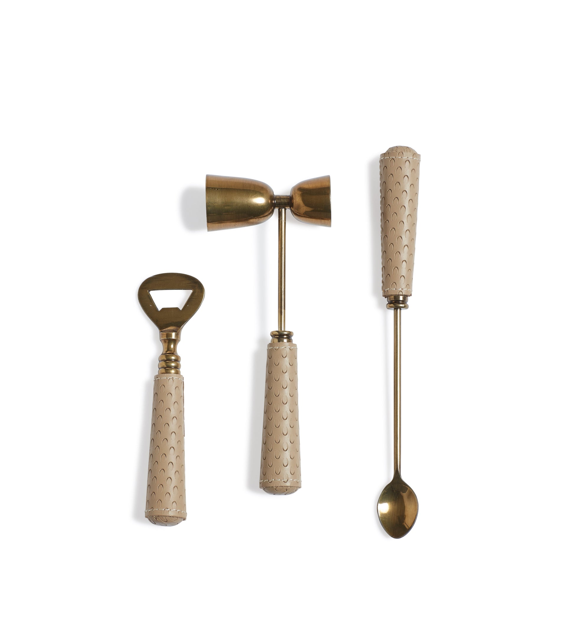Emsworth Leather Bar Utensils - Set of Three - Taupe