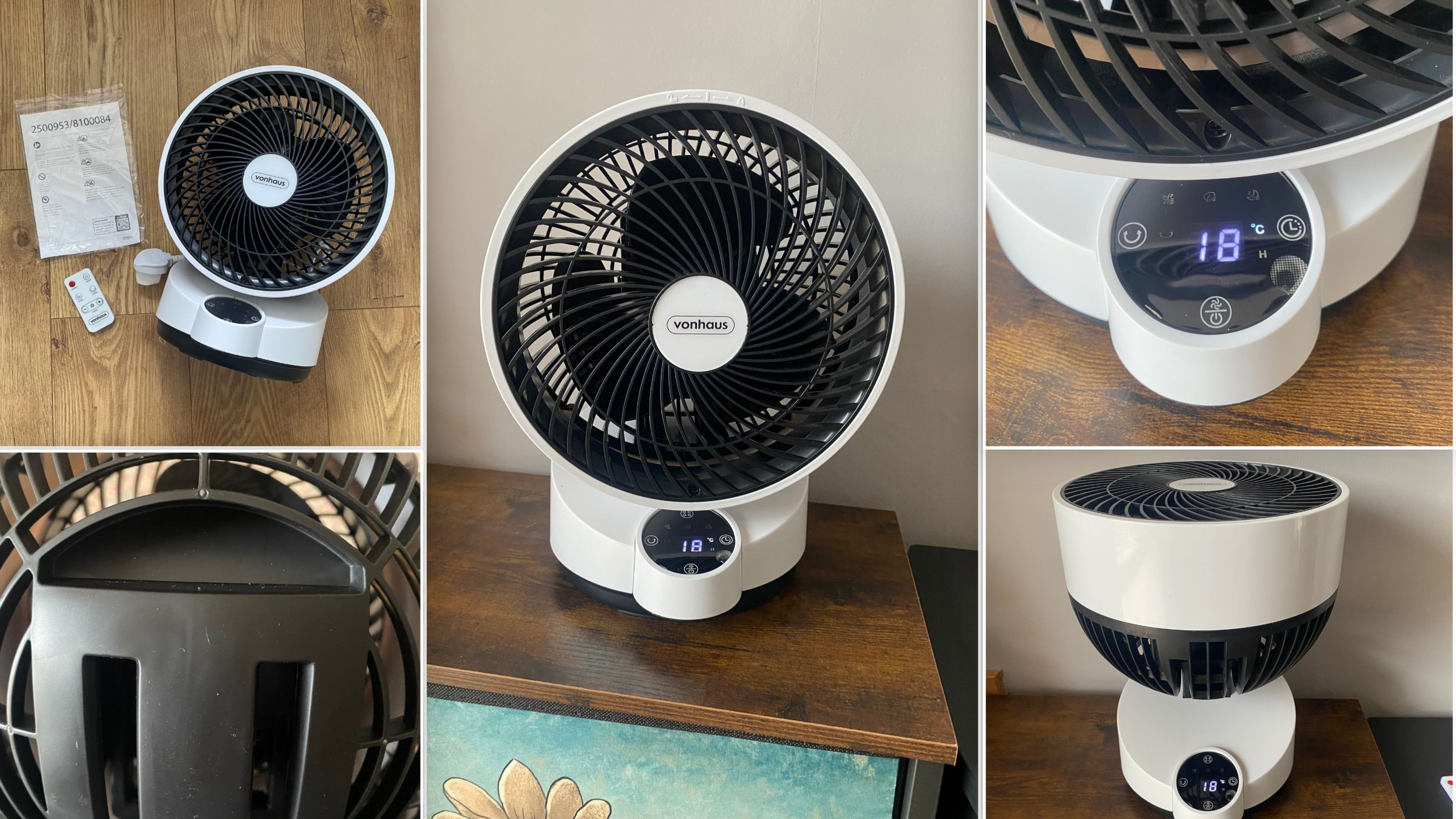Collage of pictures of the Vonhaus Air Circulator Cooling Fan review process