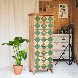 upcycled chest of drawers with green paint effect