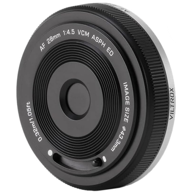 Viltrox AF 28mm f/4.5 FE lens against a white background