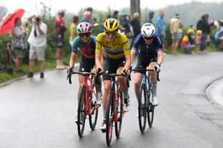 Vollering, Pieterse and Niewiadoma battling it out on stage four of the Tour de France Femmes 2024.