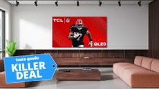TCl Q6 on stand in living room