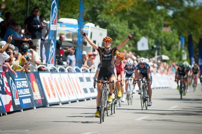 Lauren Hall (Optum) comes across the line for the win.