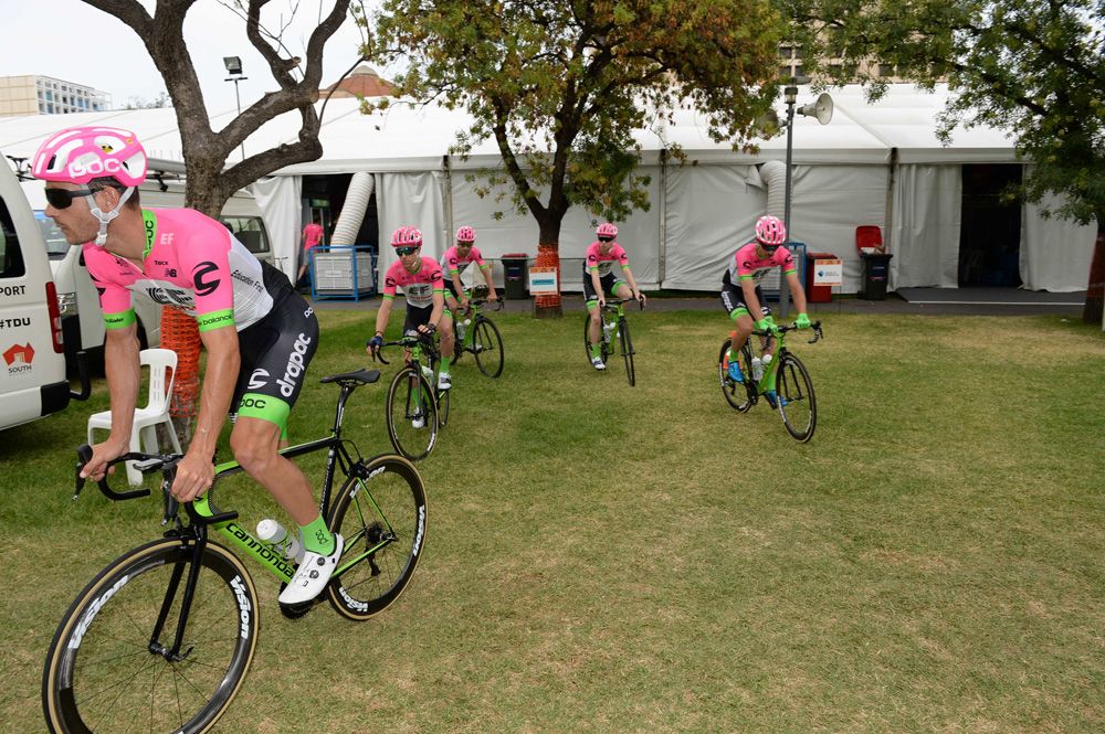 EF Education First-Drapac in their pink racing colours