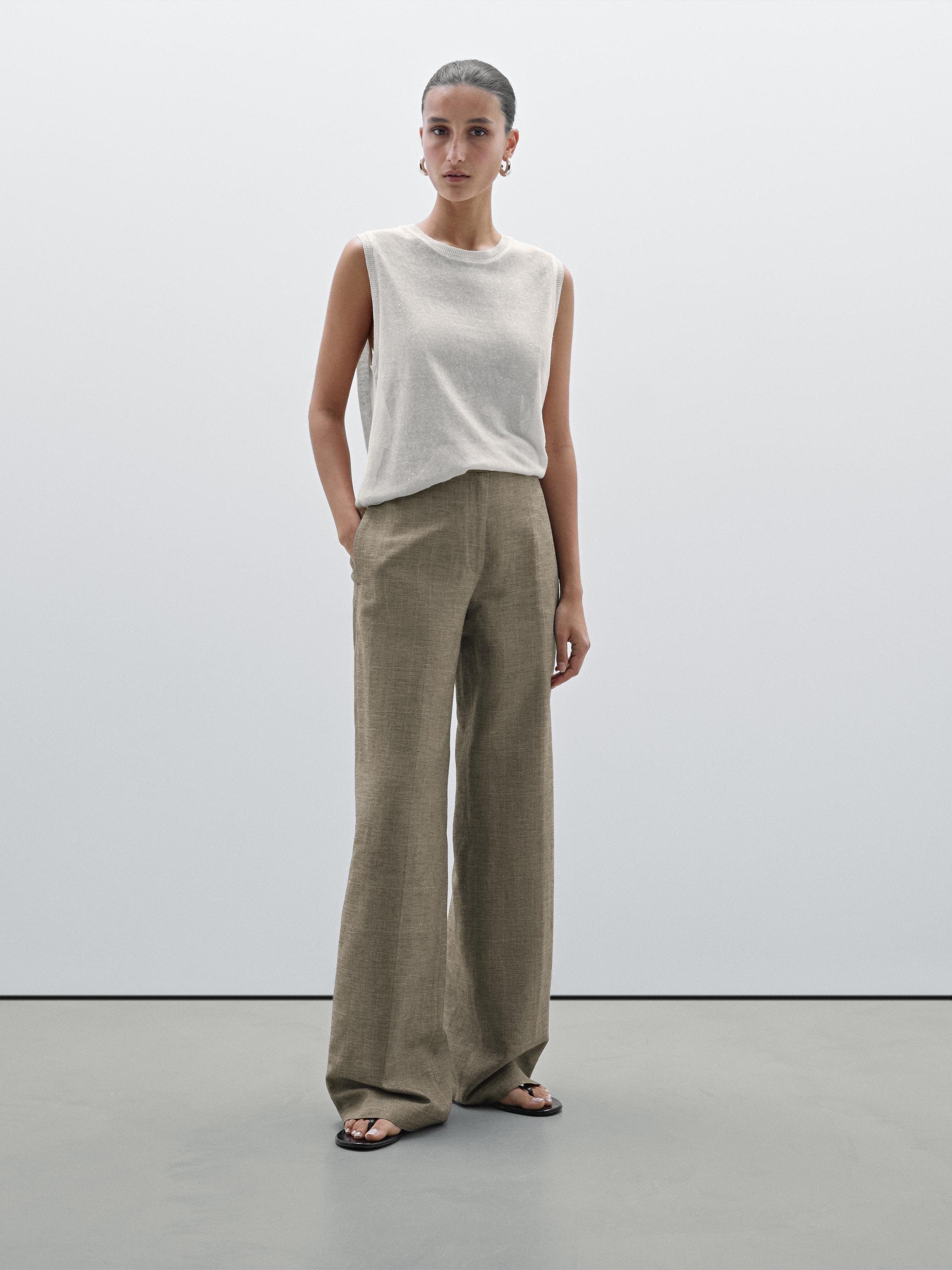 Check Cotton Blend Straight-Leg Trousers