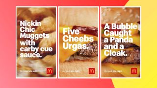 A shot of various McDonald's posters depicting drunk phrases on a colourful background