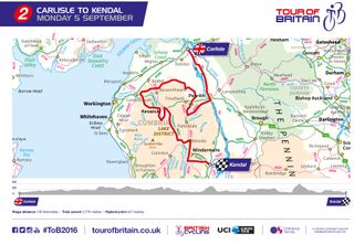 2016 Tour of Britain stage 2 map and profile