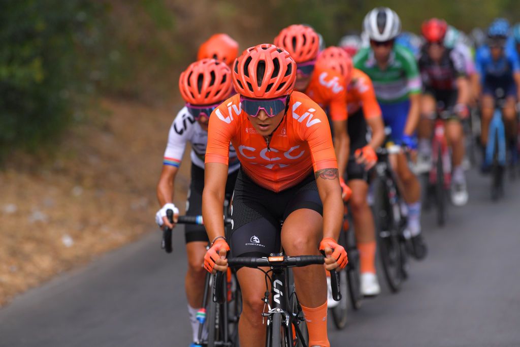 CCC-Liv control the front of the peloton during stage 6 at the Giro Rosa