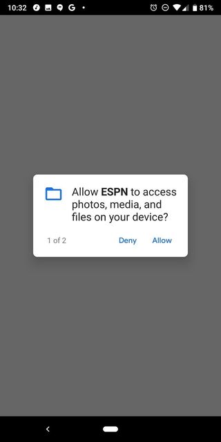 ESPN app Android App Permissions screen