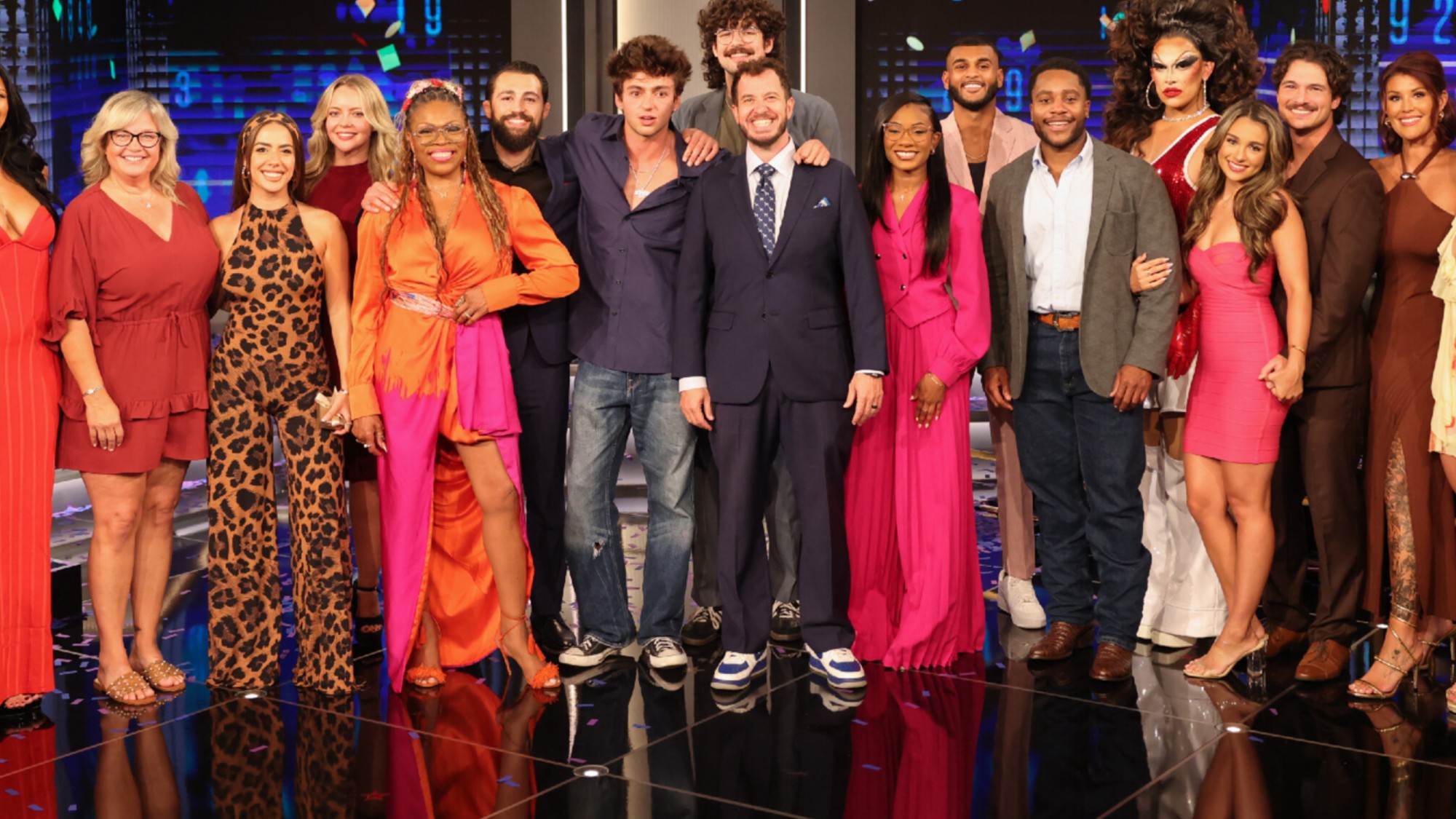 The Big Brother 28 cast all lined up together on the stage on finale night.