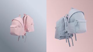 Meet the artist JM Bray; backpack renders on pink and blue backgrounds