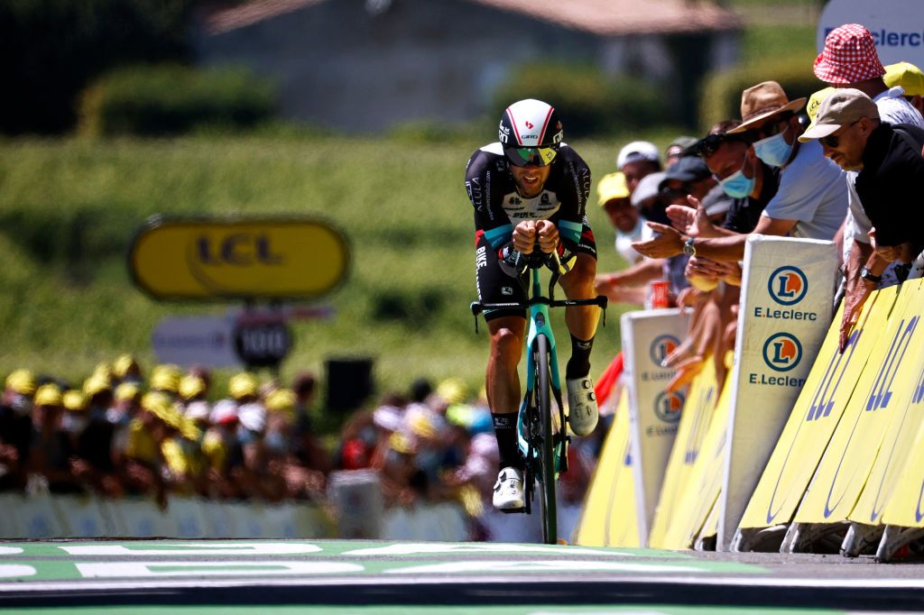 SAINTEMILION FRANCE JULY 17 Michael Matthews of Australia and Team BikeExchange at arrival during the 108th Tour de France 2021 Stage 20 a 308km Individual Time Trial Stage from Libourne to SaintEmilion 75m ITT LeTour TDF2021 on July 17 2021 in SaintEmilion France Photo by Chris GraythenGetty Images