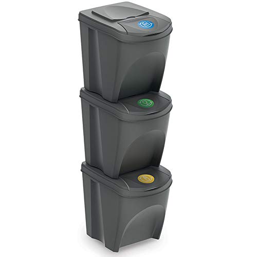 Daniel James Housewares 3 X 25l Recycle Bins Food Stackable Waste Recycling Kitchen Garden Dustbin Lids