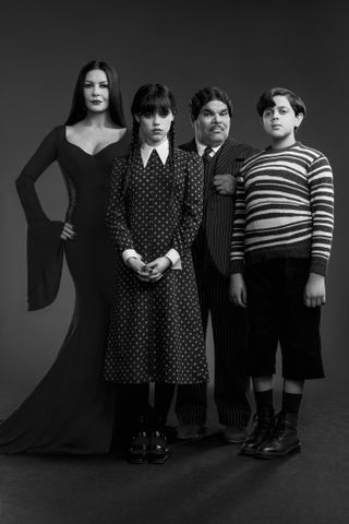 All the Addams family members assembled for Wednesday on Netflix.