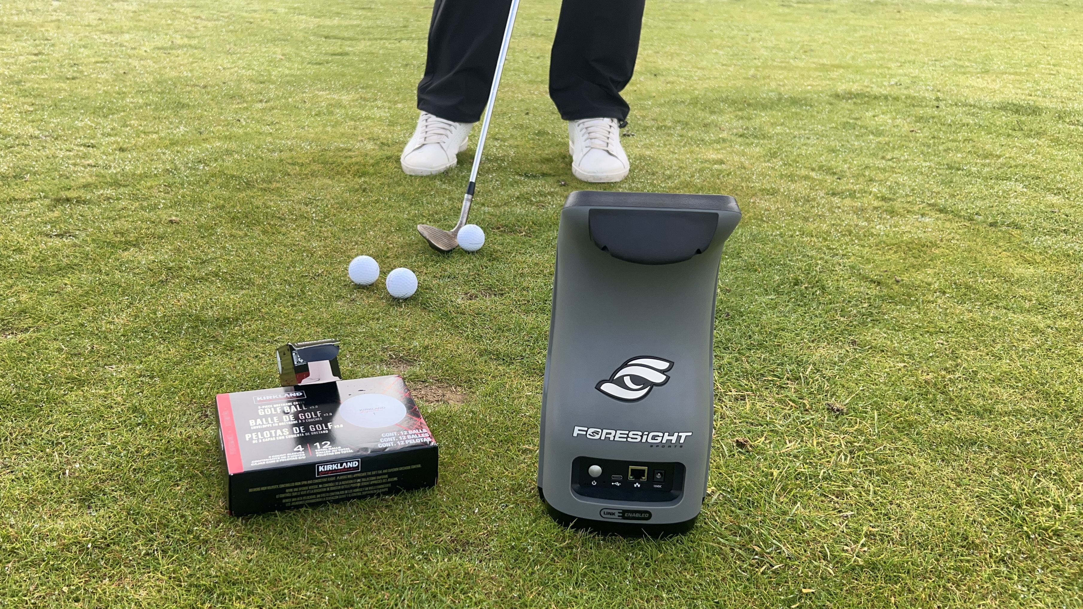 Photo of Joe Ferguson testing the 2025 Costco Kirkland Signature Golf Ball with a Foresight Sports GC3 launch monitor