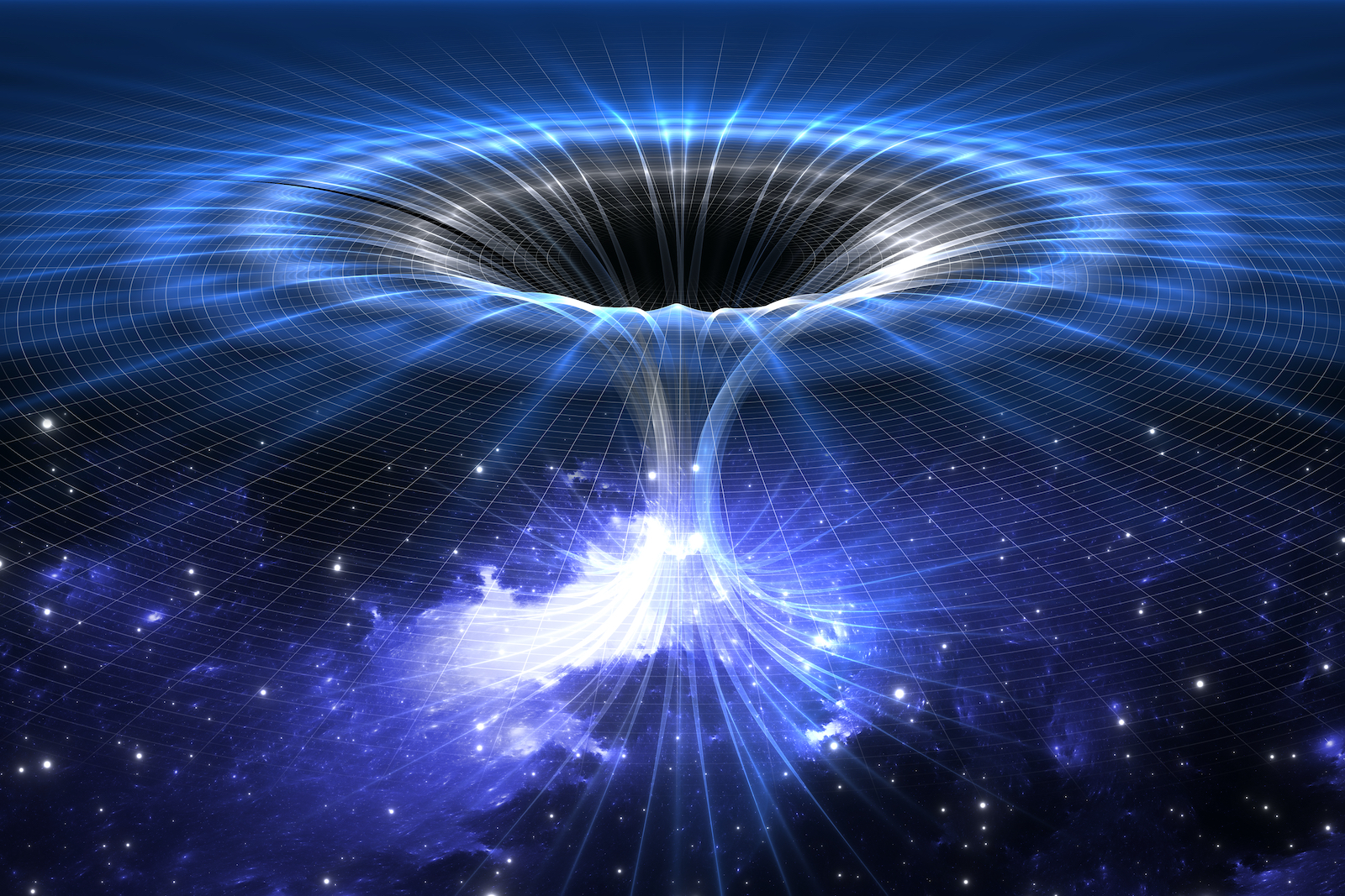 You can think of a wormhole as a tunnel with two ends opening up to different points in spacetime.
