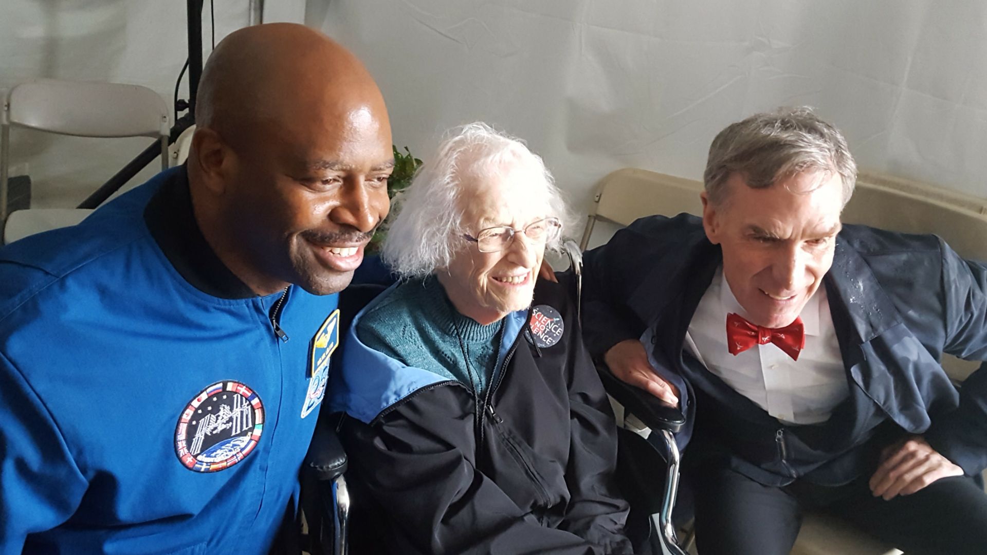 From left to right: Leland Melvin, Nancy Grace Roman, and Bill Nye. 