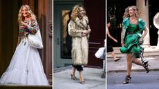 composite of 3 of carrie bradshaw's best outfits over the years