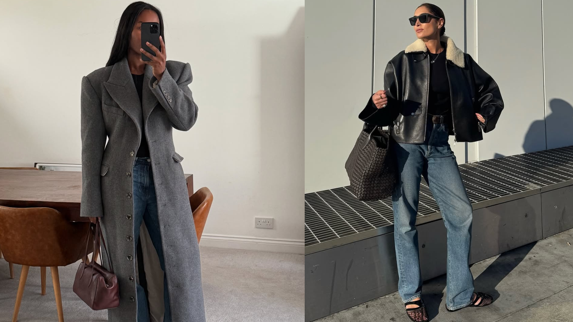 woman wearing winter denim outfit idea 2025