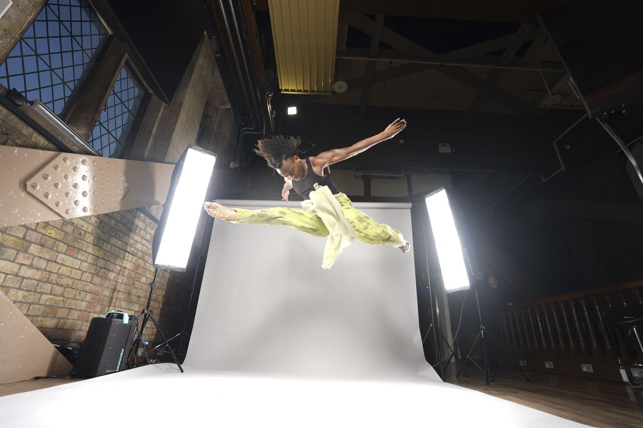Sony A7 V sample images &ndash; dancer's movement frozen, with background roll and lights included in the frame