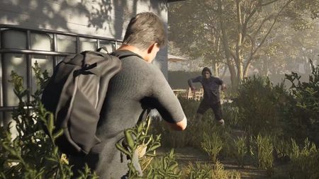 The Left Behind character aiming a gun at zombie
