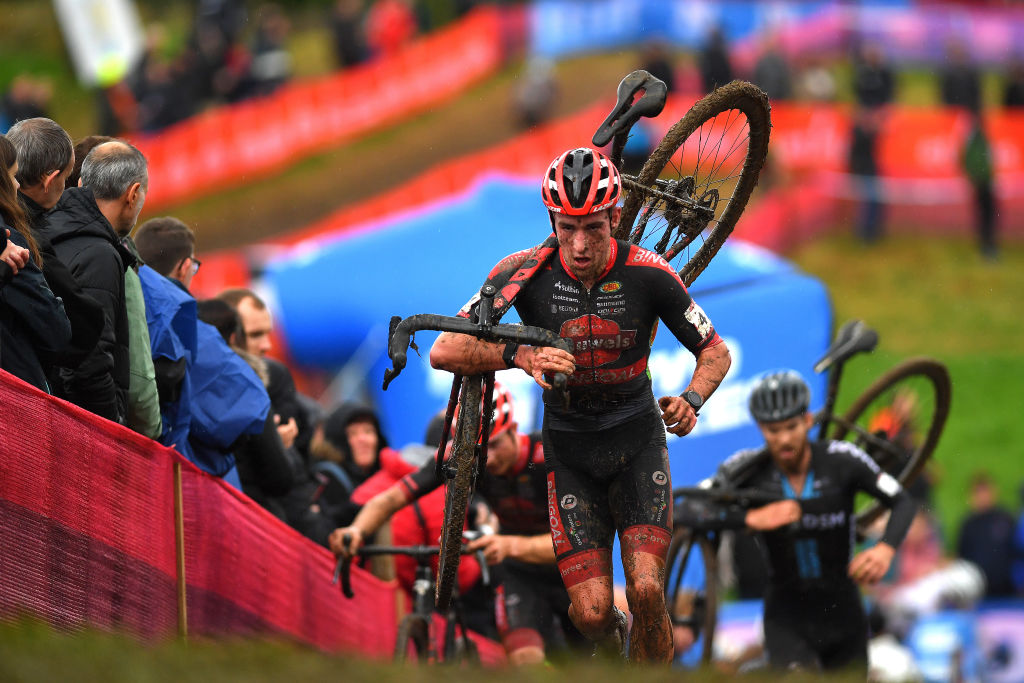 OVERIJSE BELGIUM OCTOBER 31 Ryan Kamp of The Netherlands and Team Pauwels Sauzen Bingoal competes during the 62nd Druivencross Overijse UCI CycloCross Worldcup 2021 Mens Elite DruivencrossOverijse CXWorldCup UCIcyclocrossWC on October 31 2021 in Overijse Belgium Photo by Luc ClaessenGetty Images
