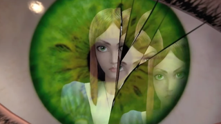 Alice Liddell is reflected in a shattered green eye